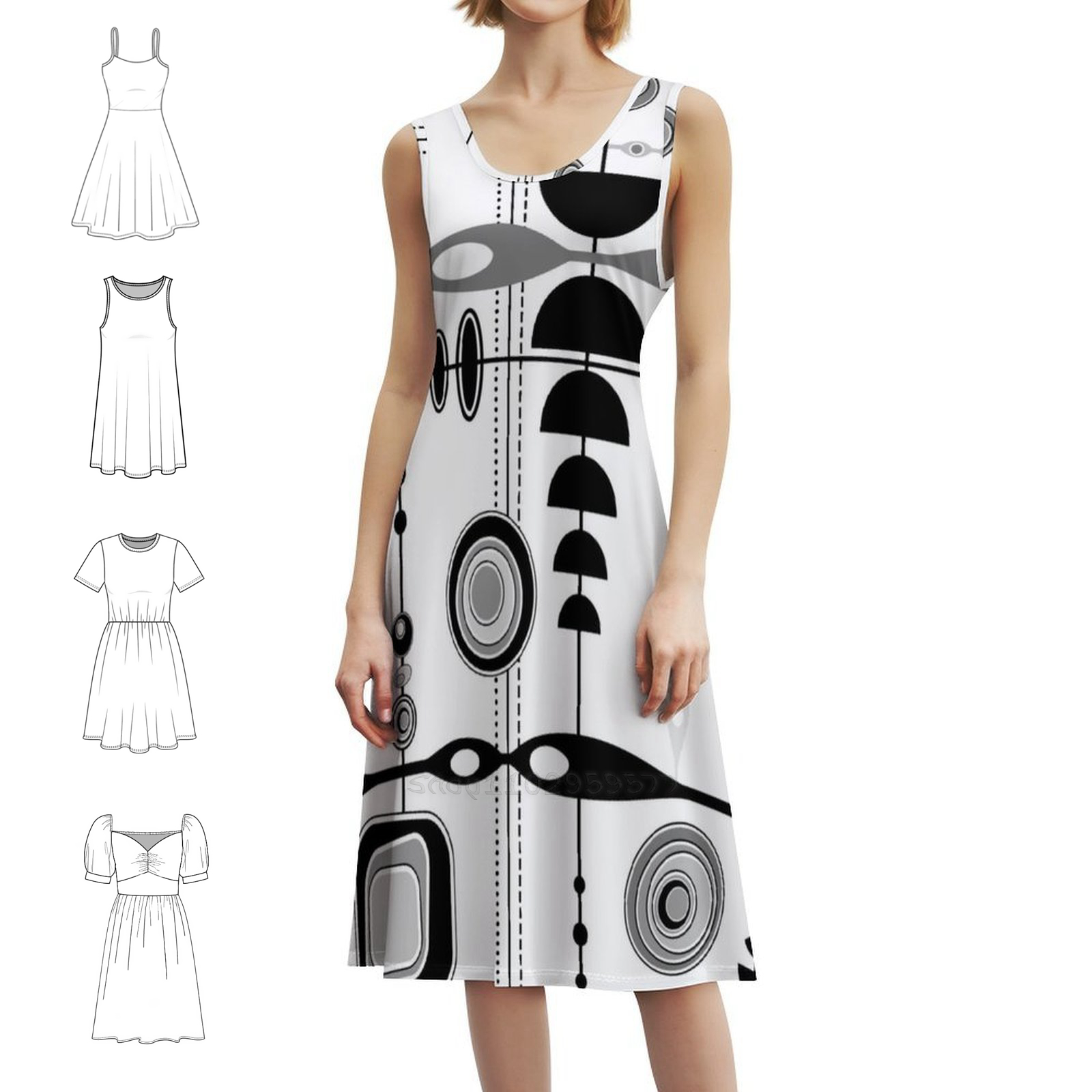 Summer Clothing Vintage - Mid Century Modern Print-Black White Gray