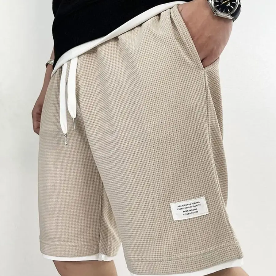 Summer Clothing Deals - Male Short Pants Black Waffle Oversize