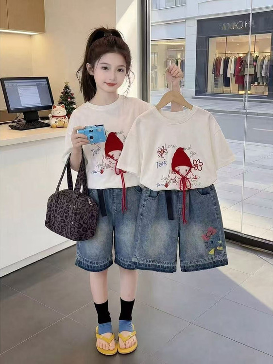 Summer Clothing Online - Girls Summer Short Sleeve T-Shirt Denim