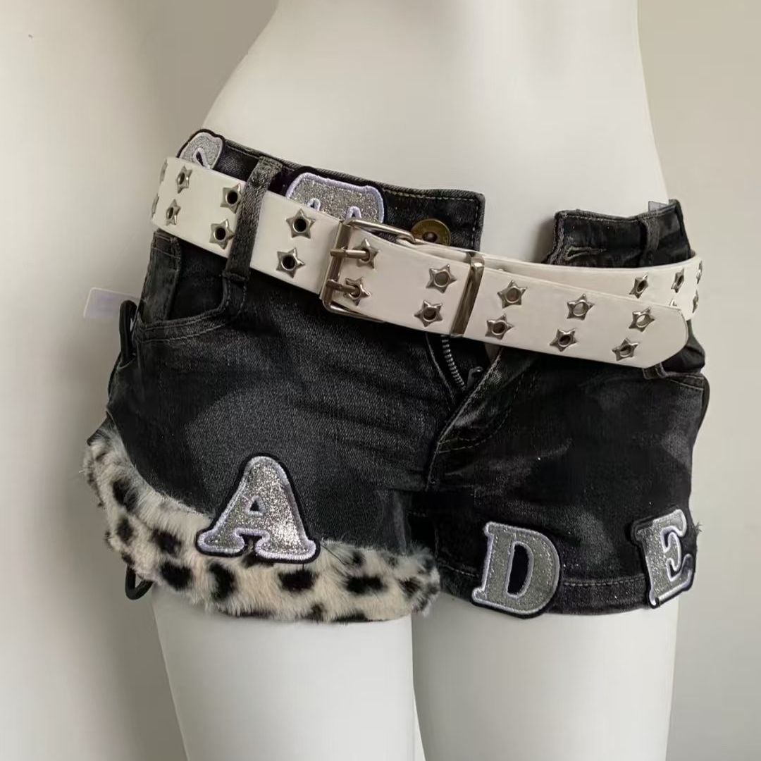 Summer Clothing Vintage - Y2k Embroidered Patch Denim Shorts Woman