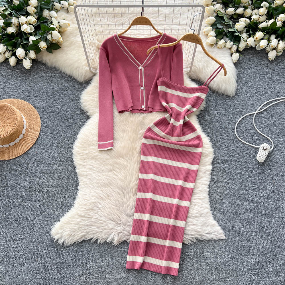 Summer Vacation Clothing Women - sexy basics striped Knit slim Dress