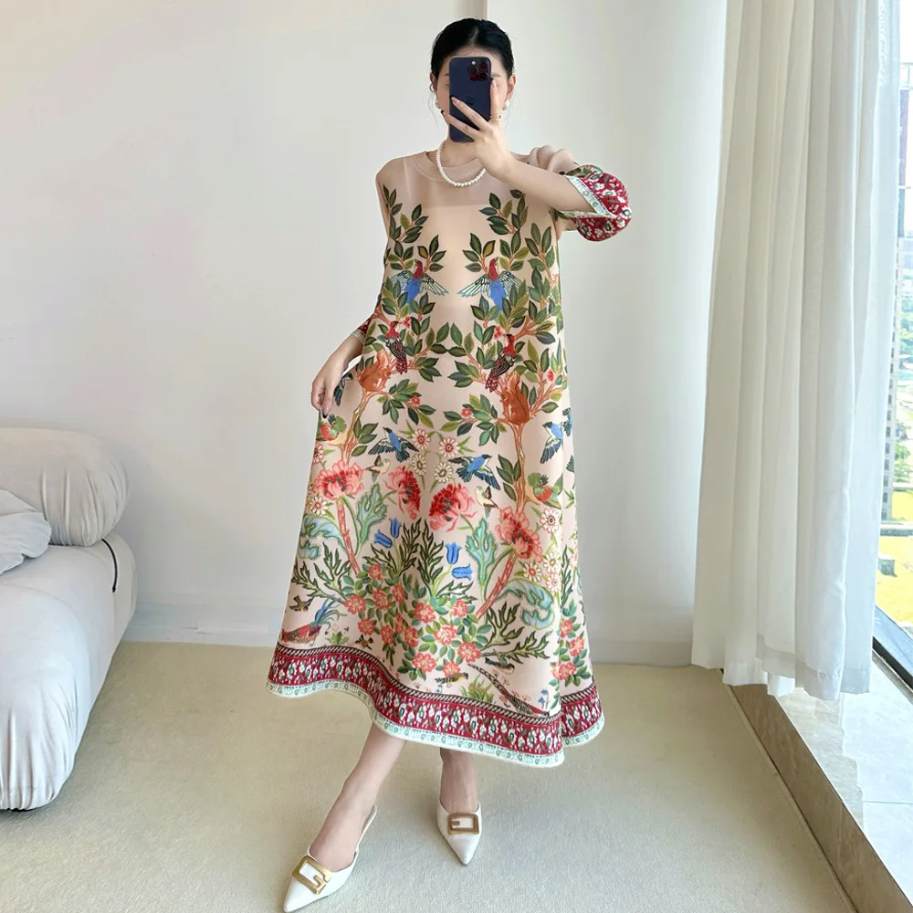 Summer Clothing Essentials Women - Miyake Vintage Print Dress Seven Sleeve