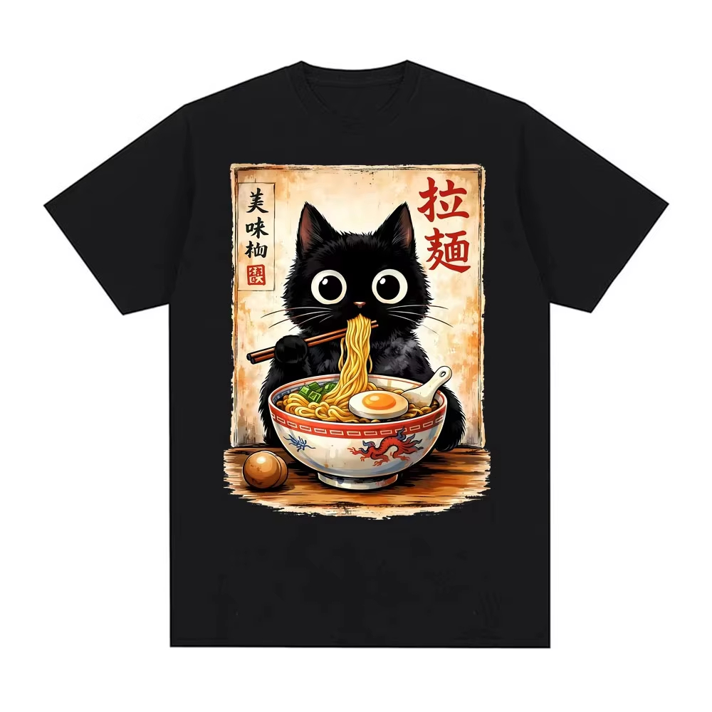 Summer Clothing Essentials Women - 2026 Kawaii Ramen Cat Retro Japanese