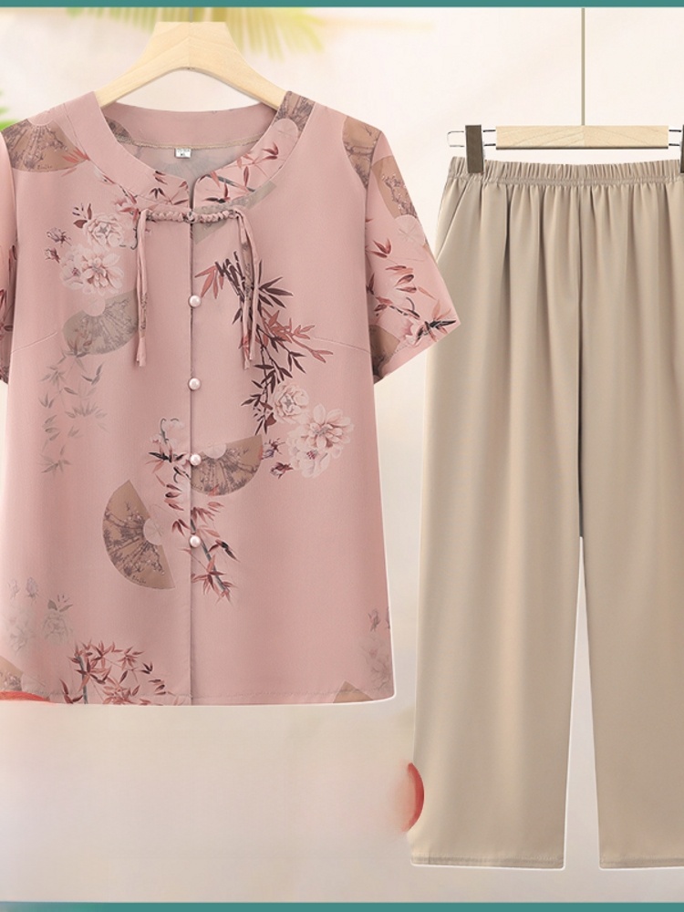 Summer Clothing For Women Over 60 - Fashionable Short Sleeve Two-Piece Set for
