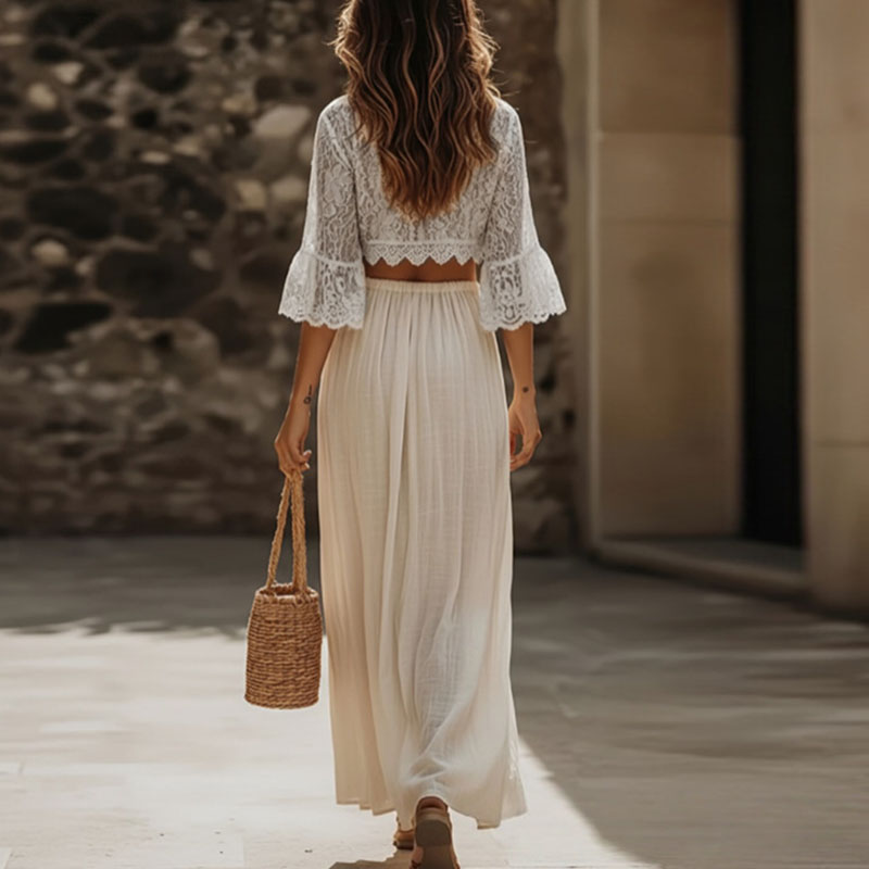 Womens Bohemian Lace Two Piece - Summer Vacation Clothing Women 评论和价格