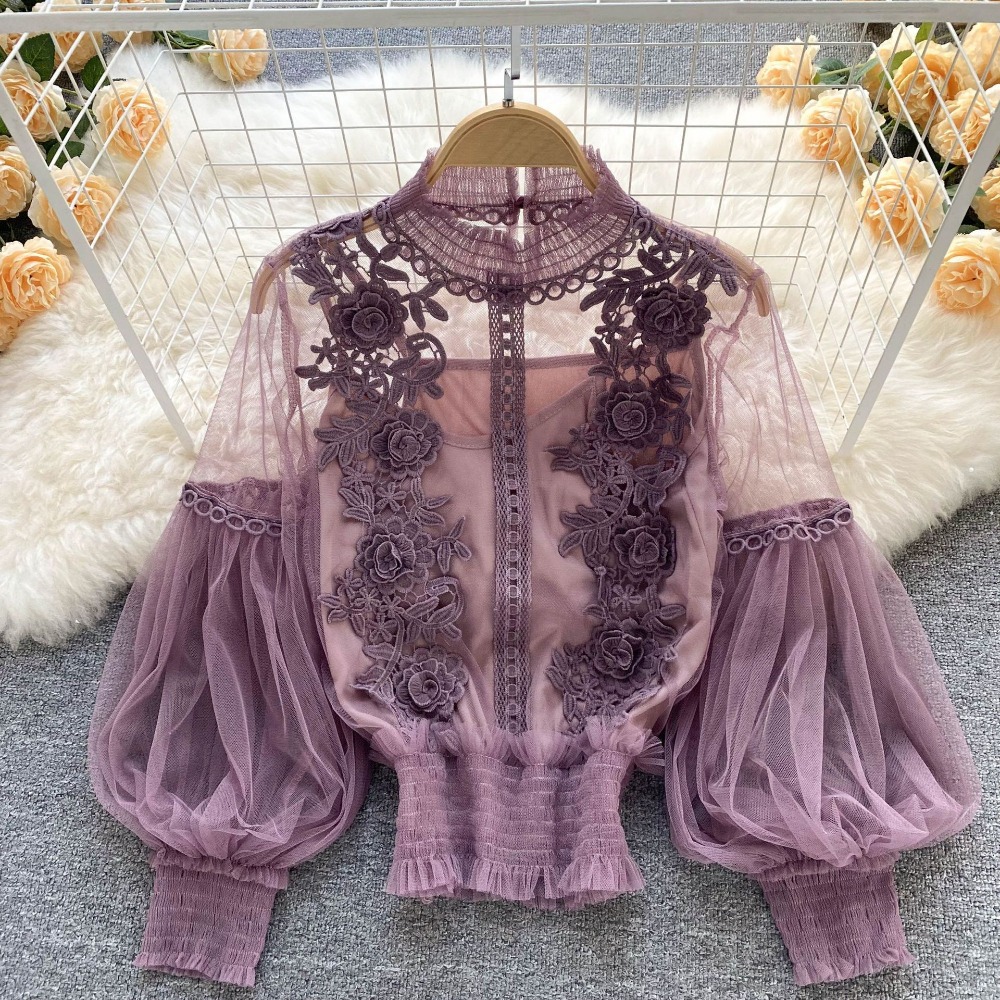 2Pcs/Set Lace Puff Long Sleeve - Summer Clothing Vintage 评论和价格