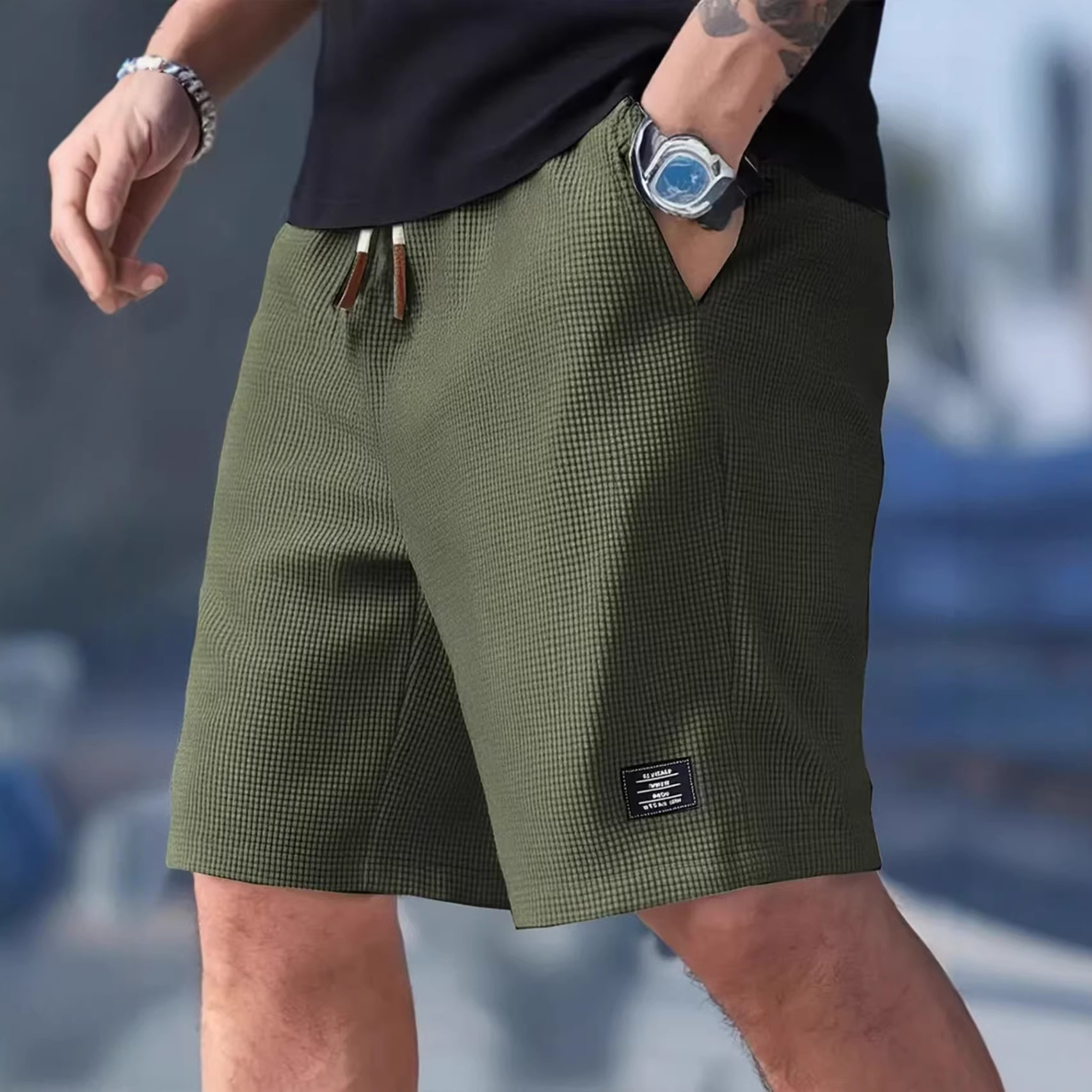 Male Short Pants Black Waffle  - Summer Clothing Deals 评论和价格
