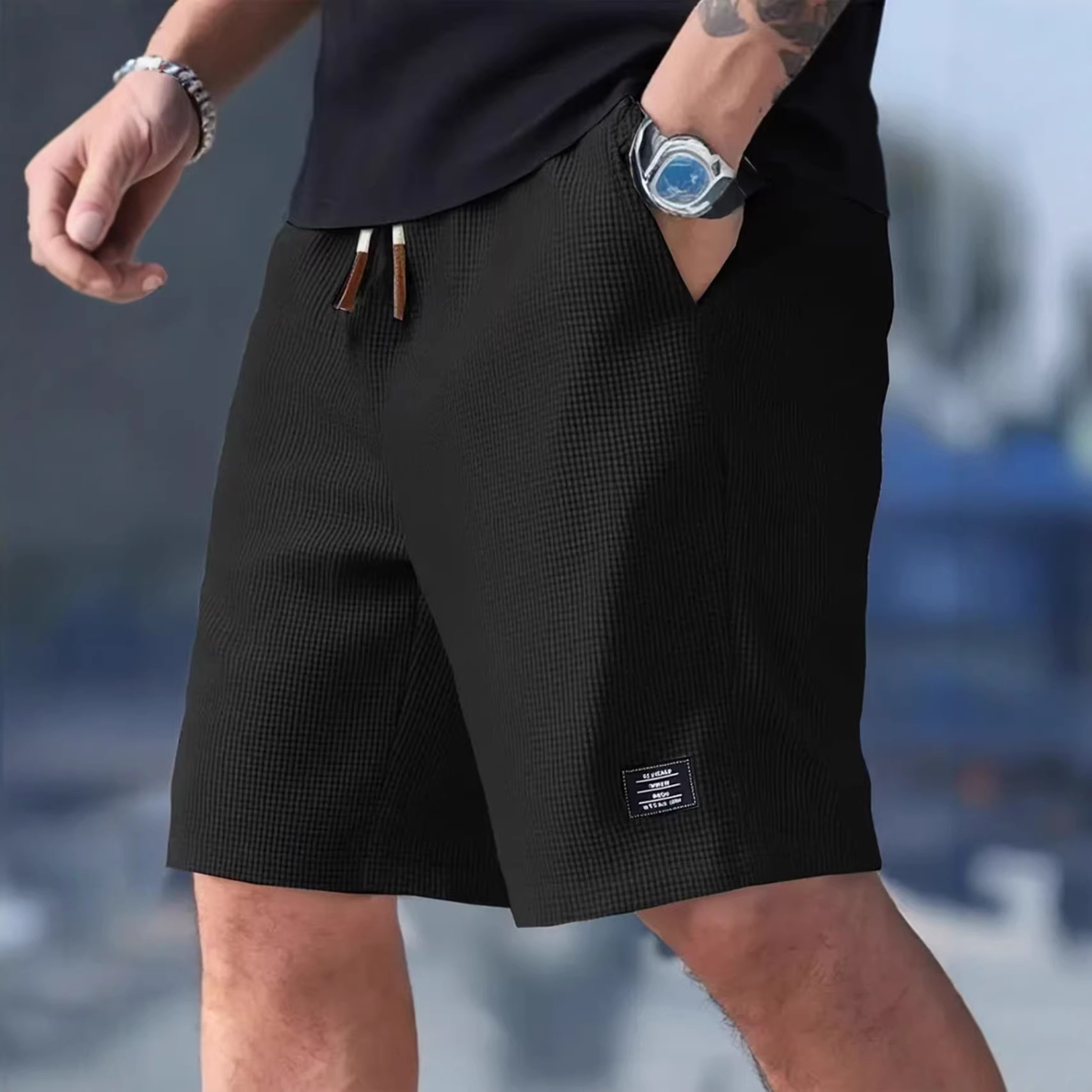 Male Short Pants Black Waffle  - Summer Clothing Deals 评论和价格