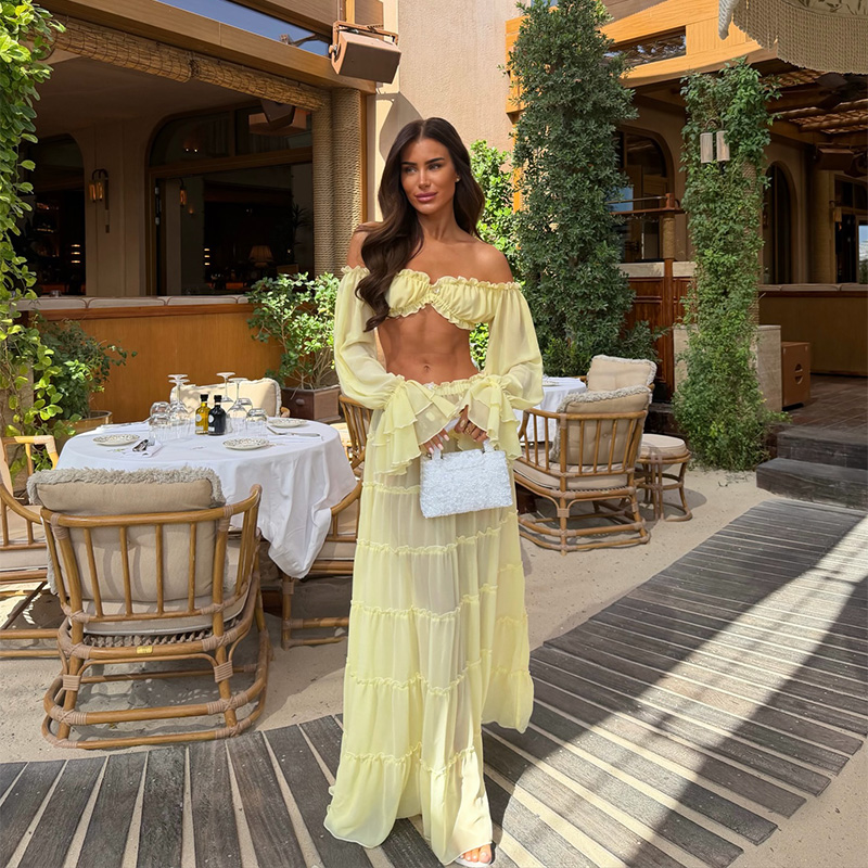 Elegant Yellow Off Shoulder 2  - Summer Vacation Clothing Women 评论和价格