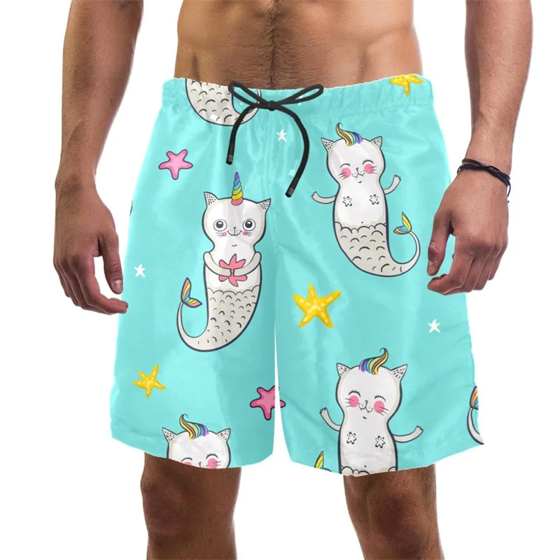 3d Print Funny Cat Beach Short - Summer Vacation Clothing Men 评论和价格