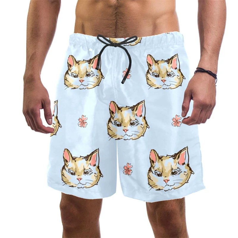 3d Print Funny Cat Beach Short - Summer Vacation Clothing Men 评论和价格