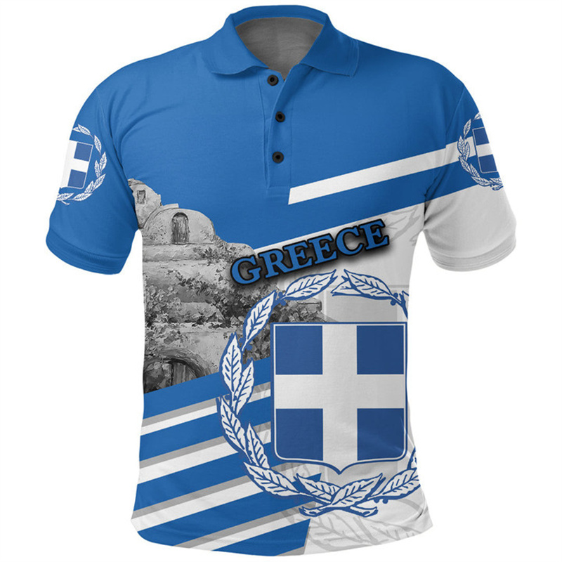 Greece Flag Map 3D Print Polo  - Summer Clothing For Greece 评论和价格
