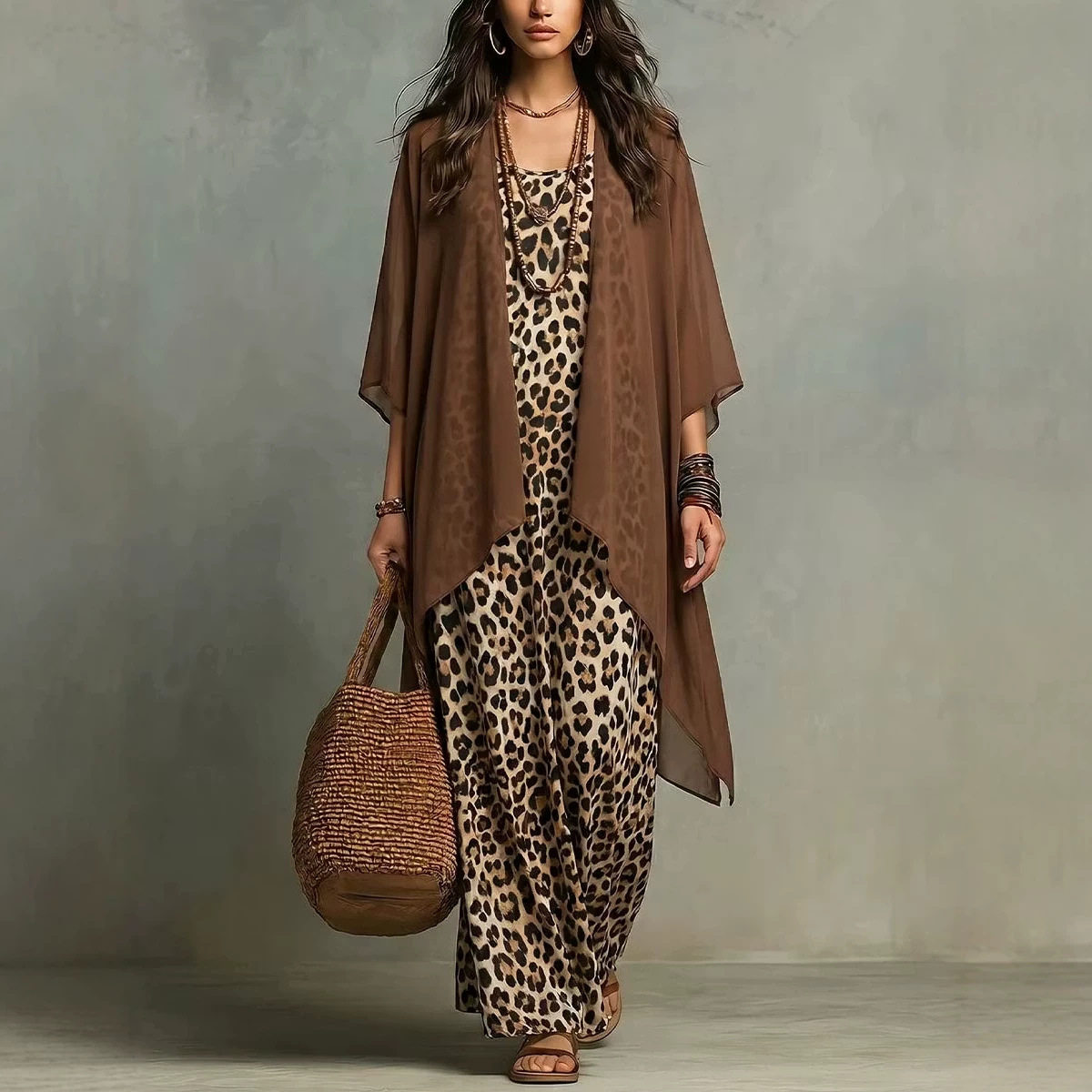 Chiffon Leopard Print Spaghett - Summer Vacation Clothing Women 评论和价格