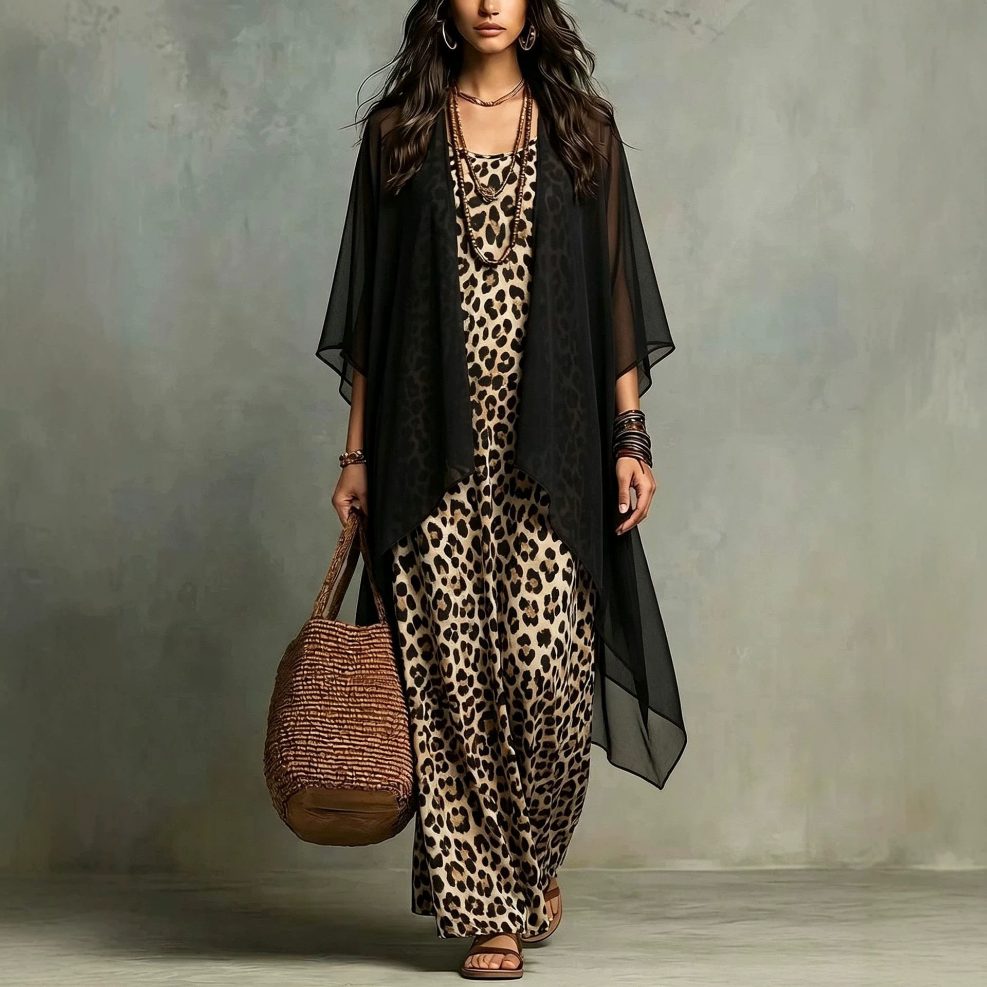 Chiffon Leopard Print Spaghett - Summer Vacation Clothing Women 评论和价格