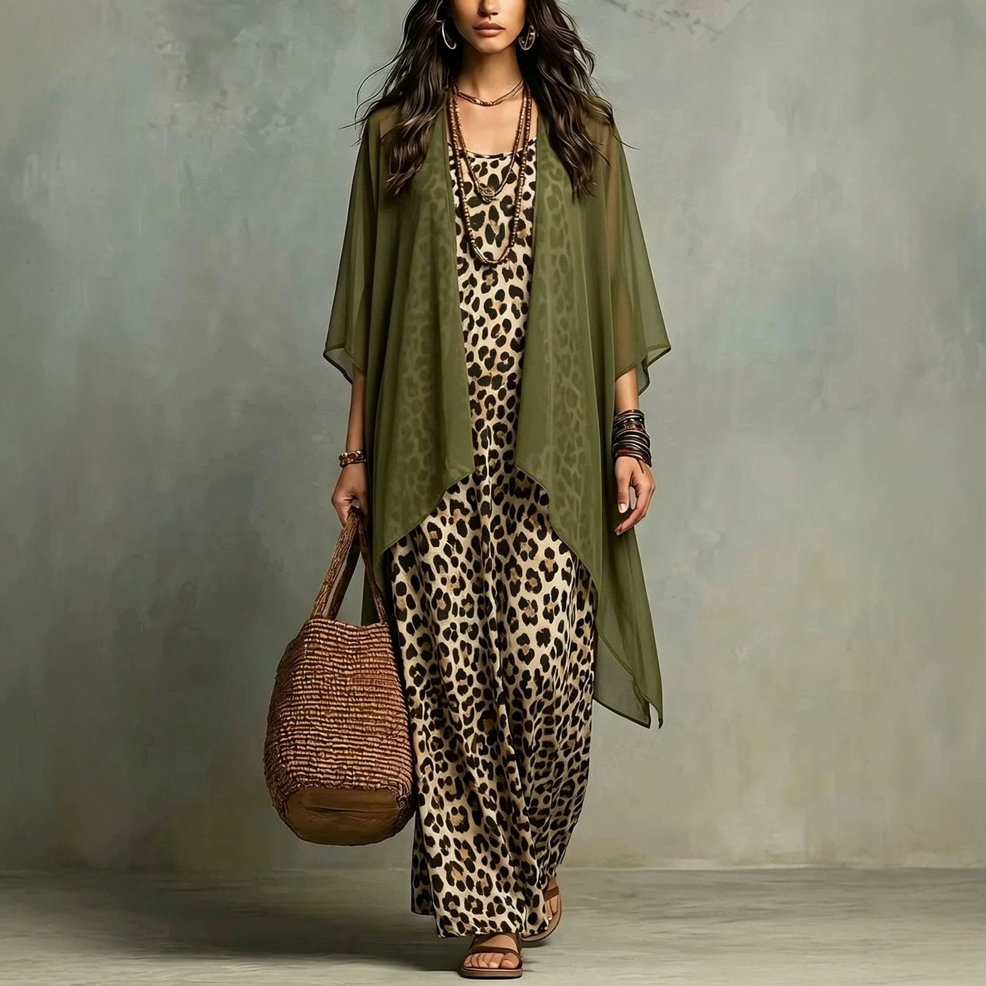 Chiffon Leopard Print Spaghett - Summer Vacation Clothing Women 评论和价格