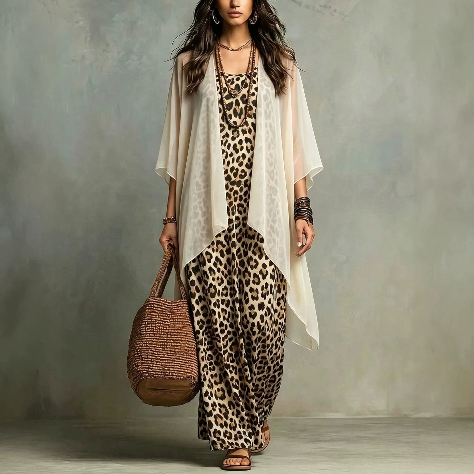 Chiffon Leopard Print Spaghett - Summer Vacation Clothing Women 评论和价格
