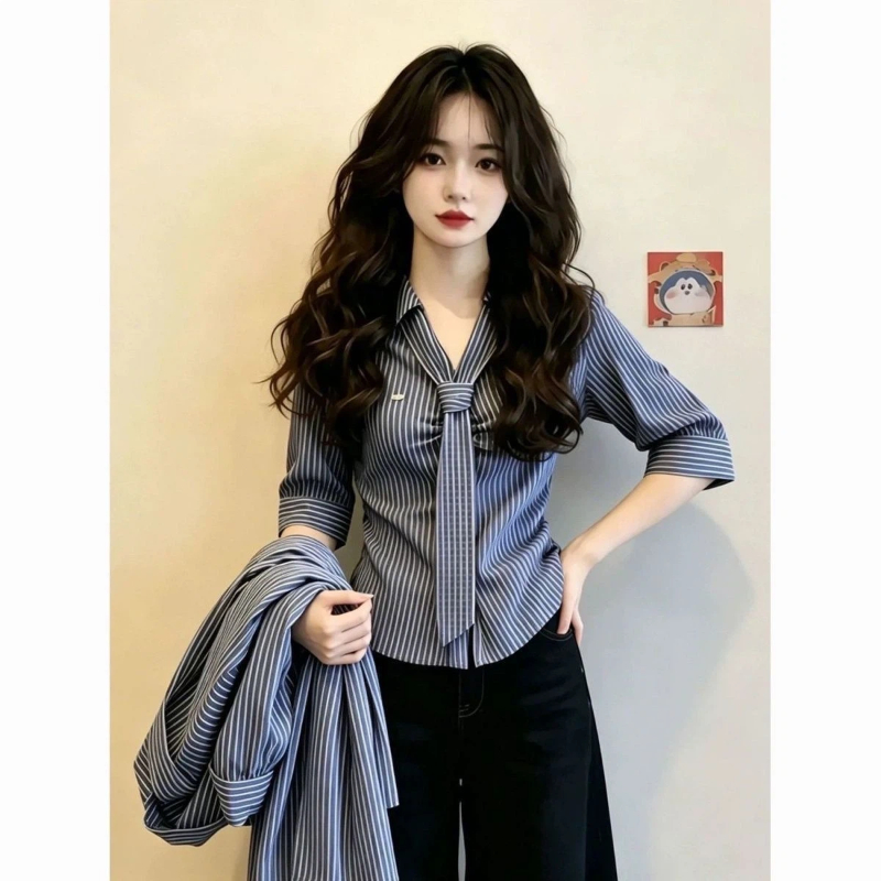 Polo Neck Lacing Short Sleeve  - Summer Clothing Trends For Women 评论和价格