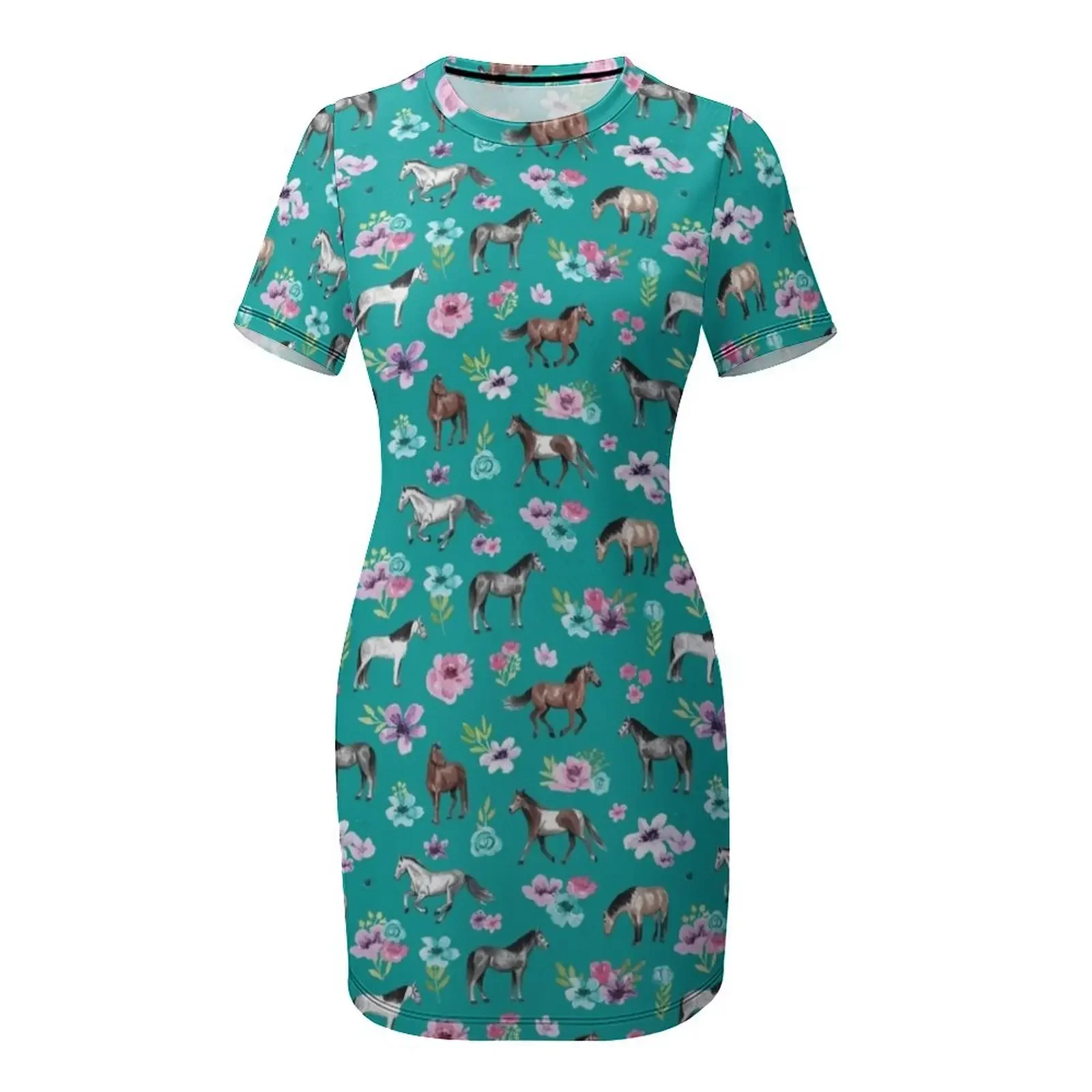 Horses and Flowers on Teal, Tu - Summer Clothing Online 评论和价格