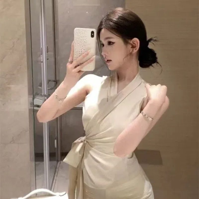 Temperament V Neck Bandage Sle - Summer Clothing Trends For Women 评论和价格
