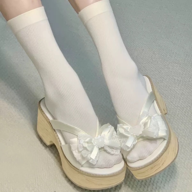 Sweet Bow Wood Grain Thick Bot - Summer Clothing Stores 评论和价格