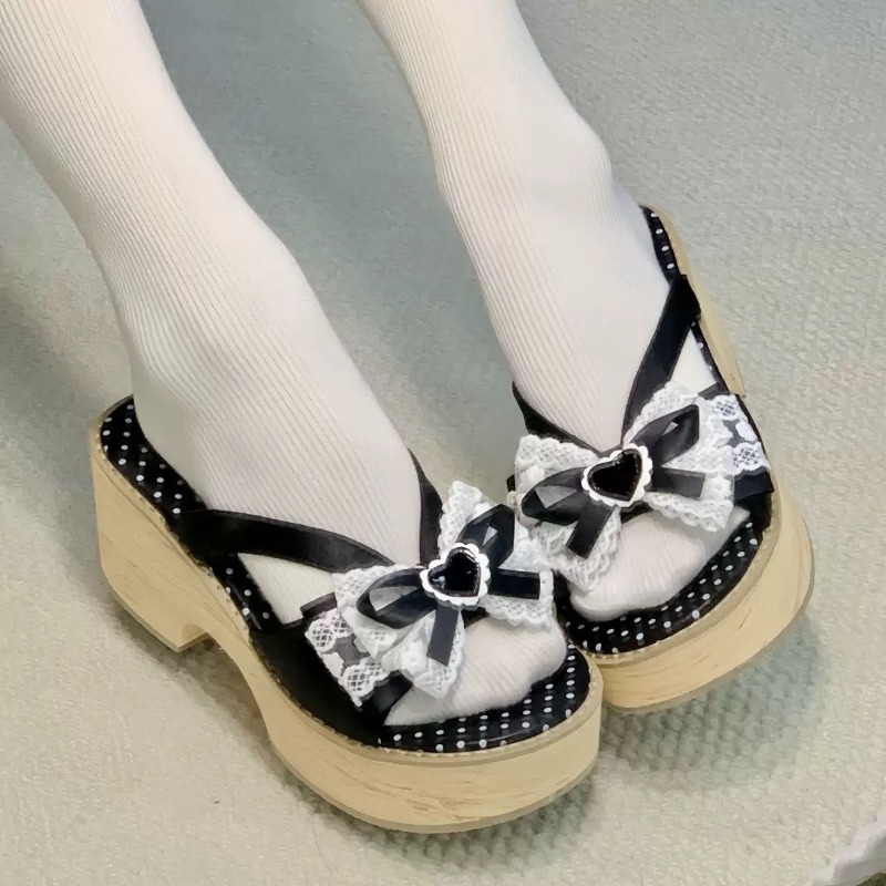 Sweet Bow Wood Grain Thick Bot - Summer Clothing Stores 评论和价格