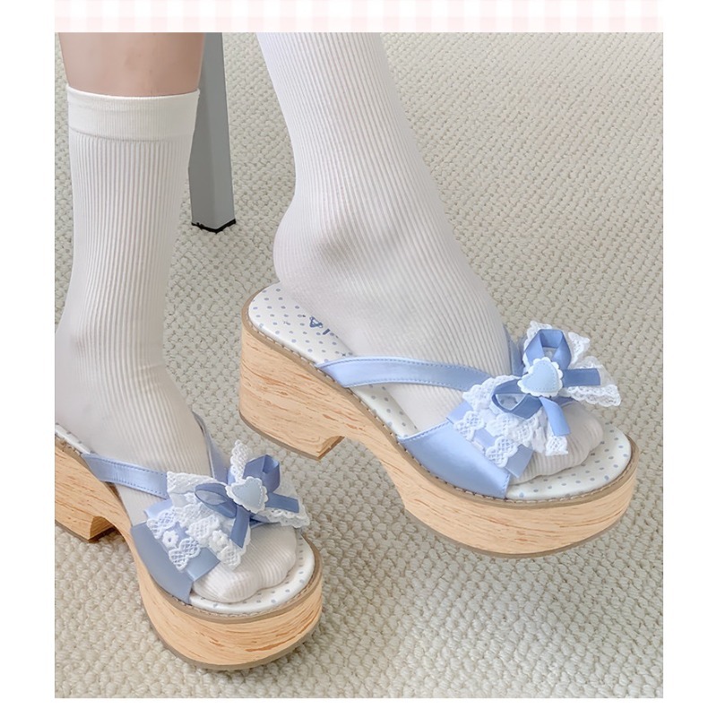 Sweet Bow Wood Grain Thick Bot - Summer Clothing Stores 评论和价格
