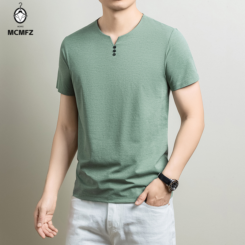 Mens Basic Henley T Shirt Comf - Summer Clothing For Young Men 评论和价格