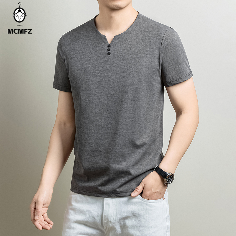 Mens Basic Henley T Shirt Comf - Summer Clothing For Young Men 评论和价格