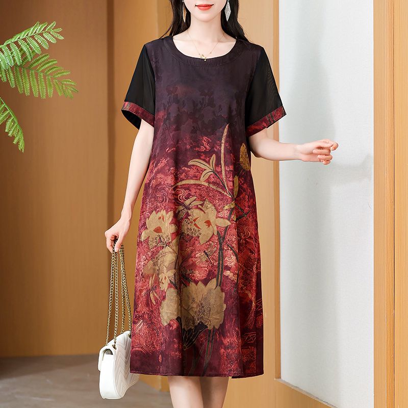 Elegant Mid-Length Printed Dre - Summer Clothing For Women Over 60 评论和价格