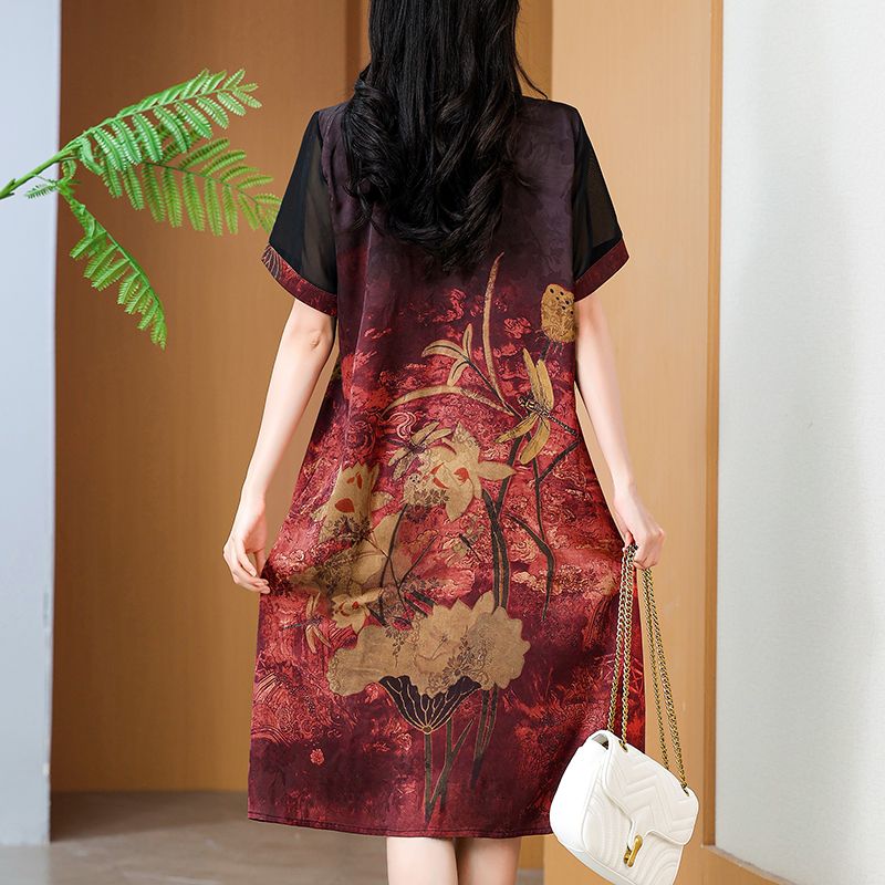 Elegant Mid-Length Printed Dre - Summer Clothing For Women Over 60 评论和价格