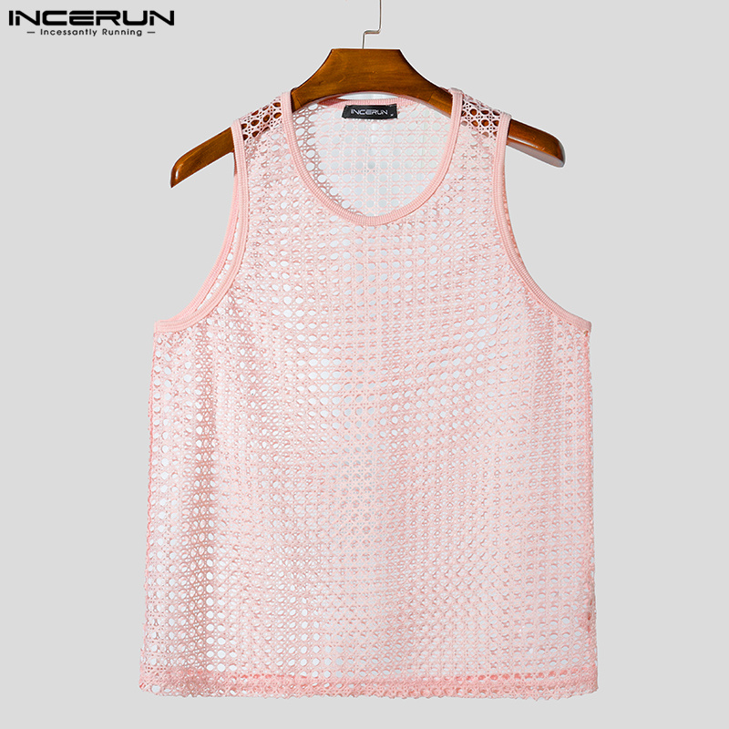 Summer Men Tank Tops Mesh Tran - Summer Vacation Clothing Men 评论和价格