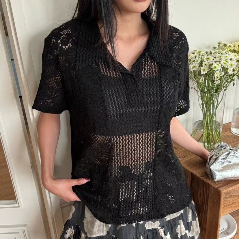 Retro  Collar Lace Shirt Women - Summer Clothing Online 评论和价格