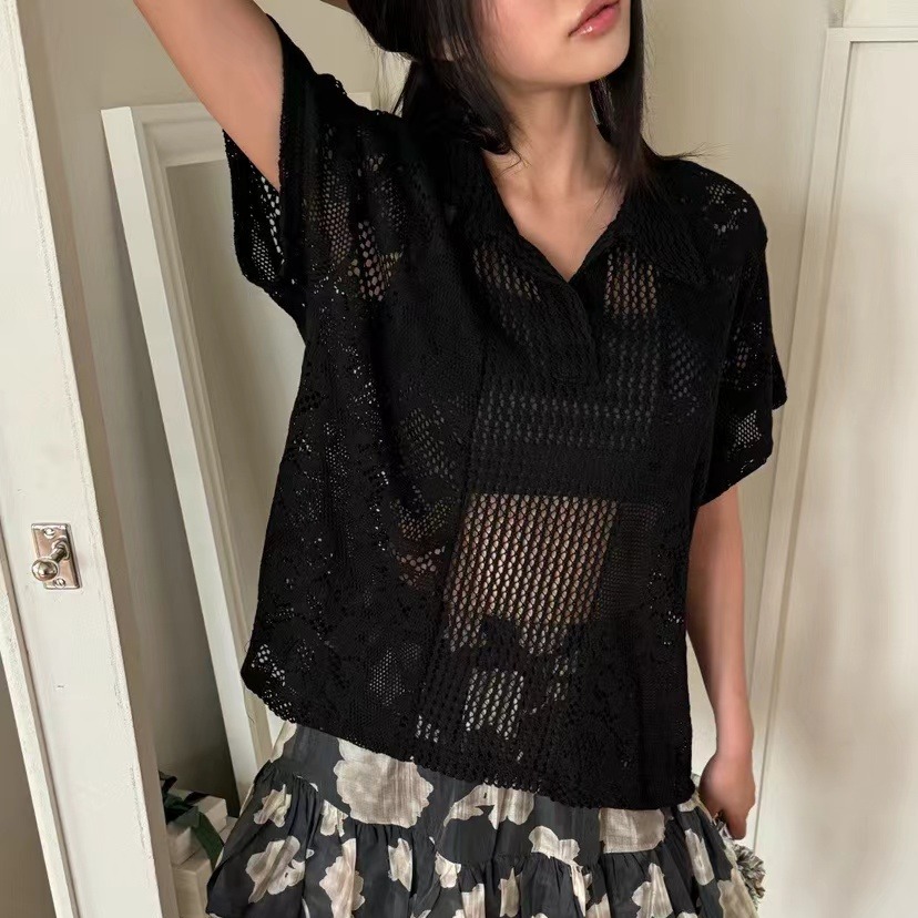 Retro  Collar Lace Shirt Women - Summer Clothing Online 评论和价格