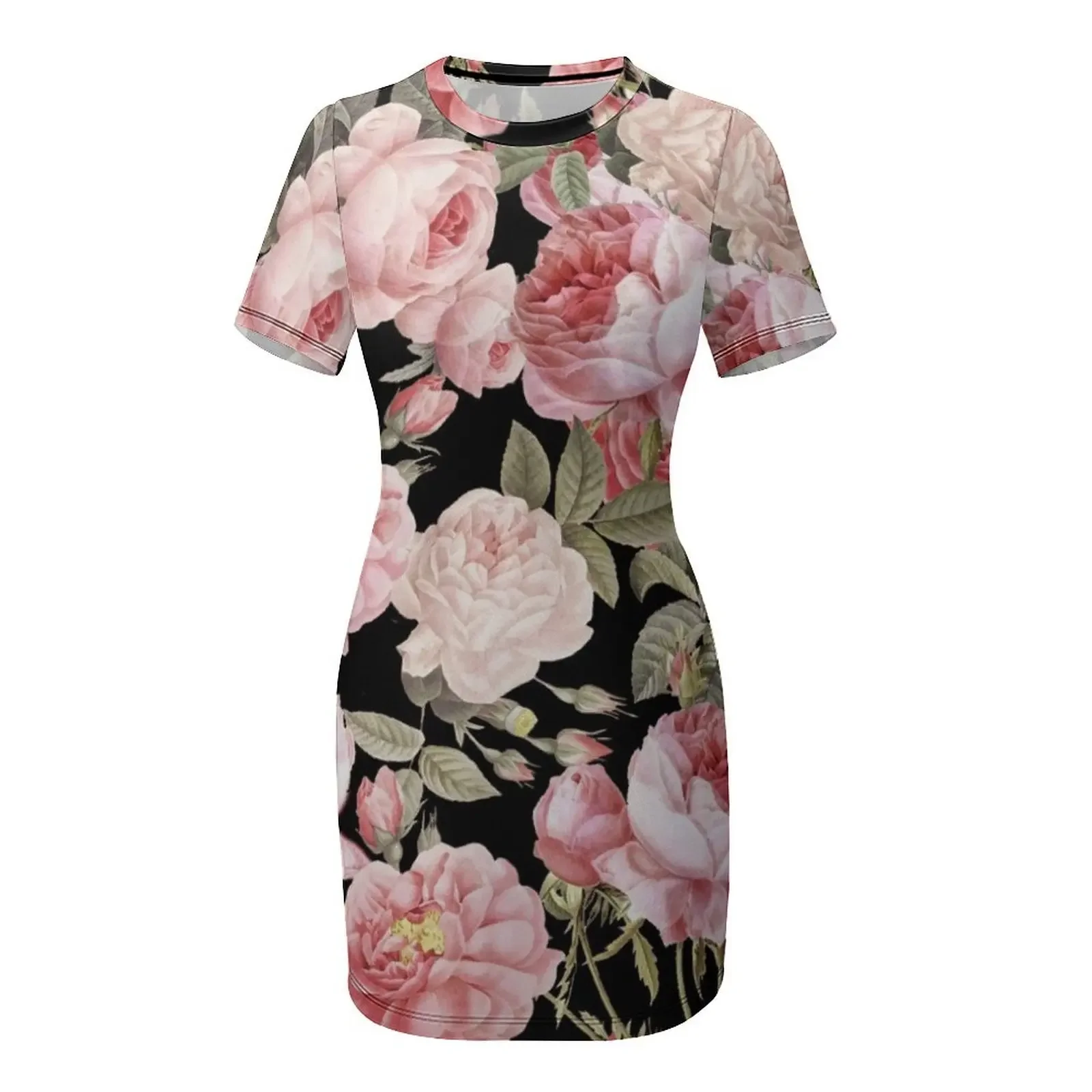 Pink Vintage Roses on Black Sh - Summer Clothing Online 评论和价格