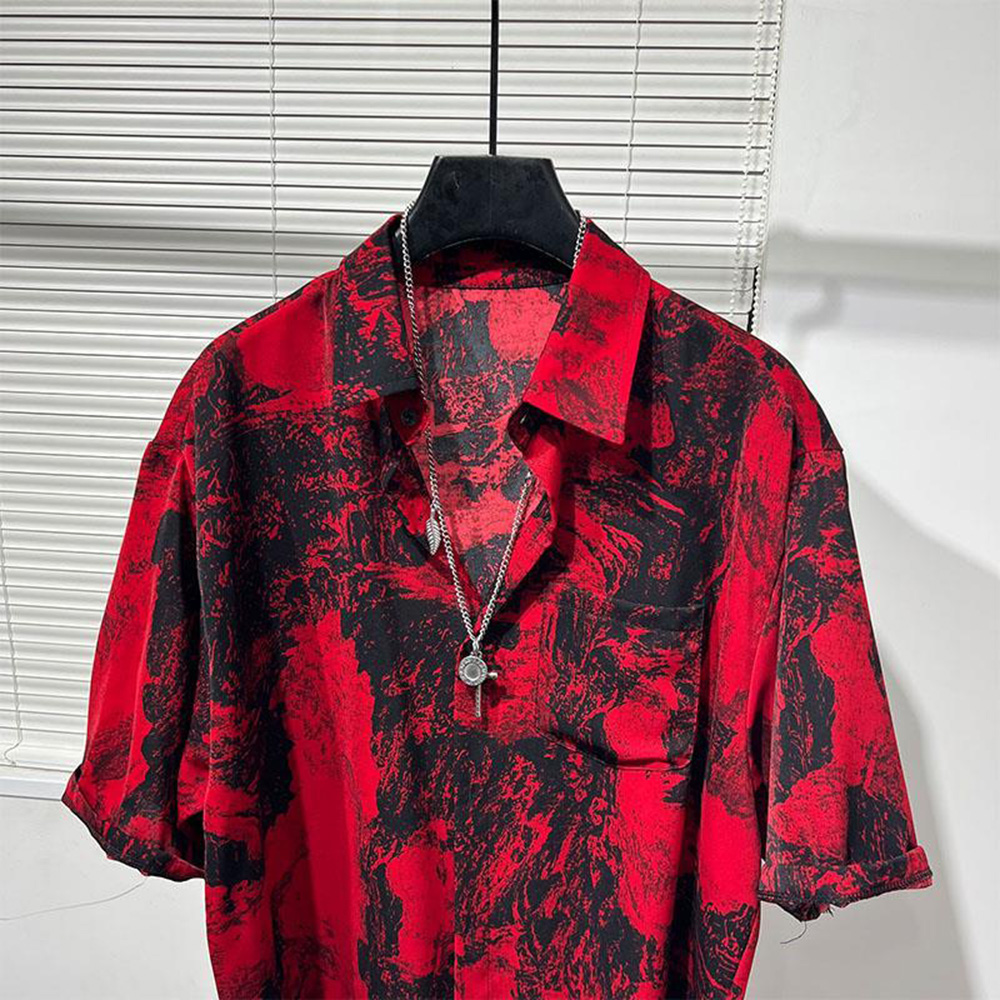 Mens Shirt Irregular Red Lands - Summer Vacation Clothing Men 评论和价格