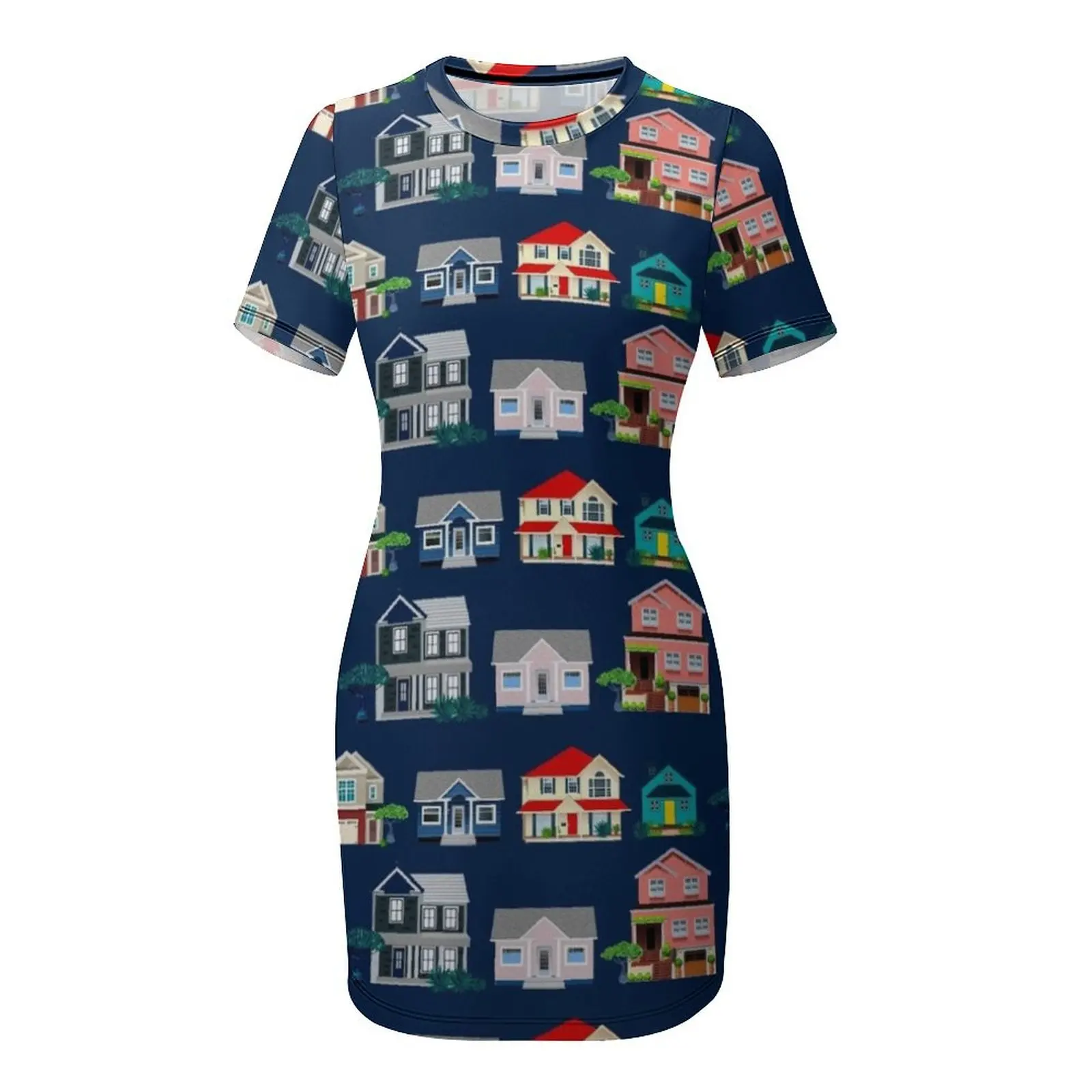 Houses on Street Short-Sleeved - Summer Clothing Online 评论和价格